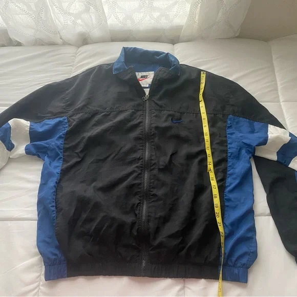 Rare Vintage Nike Jacket Men’s Large 90s Big Center Swoosh Zip Blue Windbreaker - Picture 14 of 16